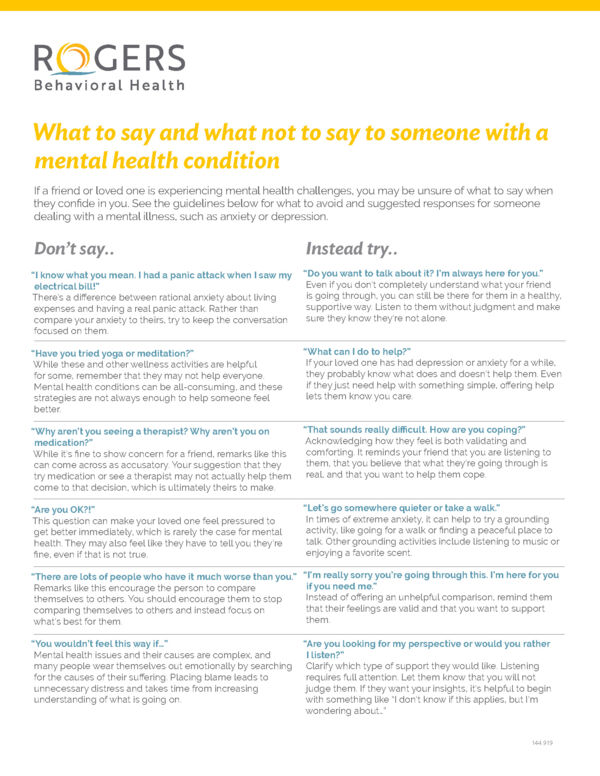 What to say and what not to say to someone with a mental health condition