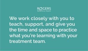 Text about partial hospitalization and intensive outpatient menta health care says: "We work closely with you to teach, support, and give you the time and space to practice what you're learning with your treatment team."