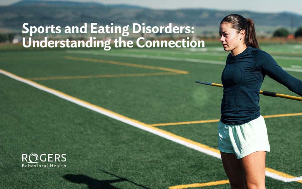The image shows a young woman pole vaulter. Text says Athletes and Eating Disorders: Understanding the Connection